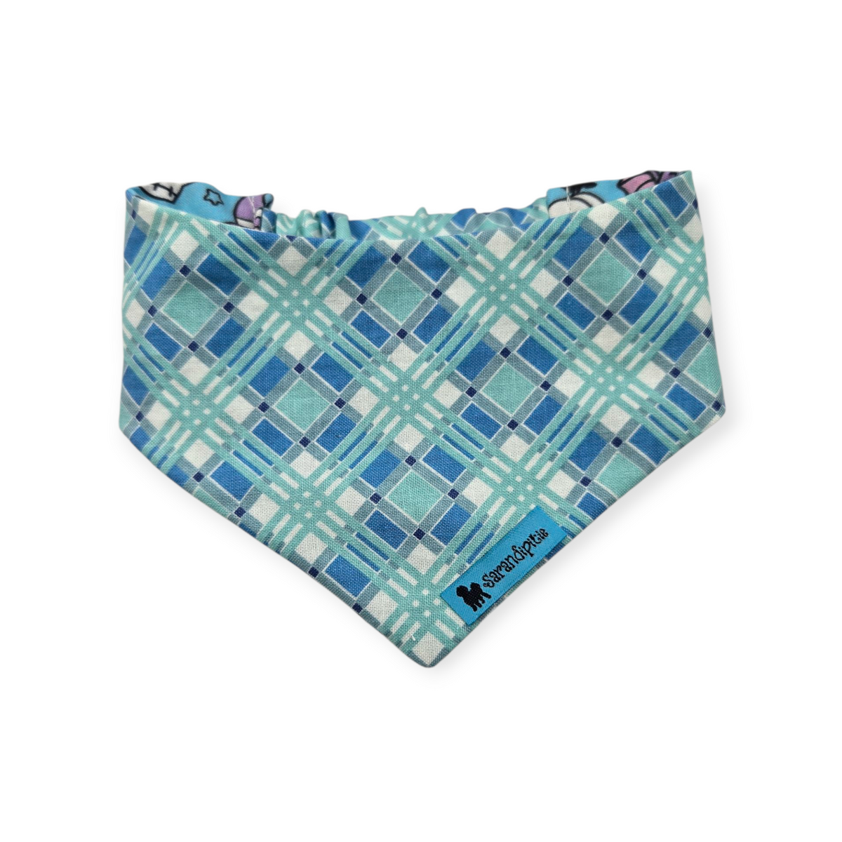 Pastel Halloween Charm/Blue Plaid Reversible Slip-on Scrunchie Bandana (X-Small/Small)