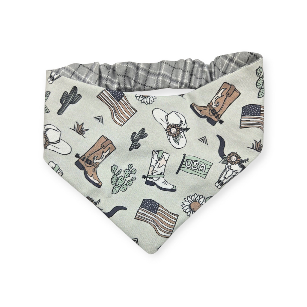 Little Cowboy/Gray Plaid Reversible Slip-on Scrunchie Bandana (Large)
