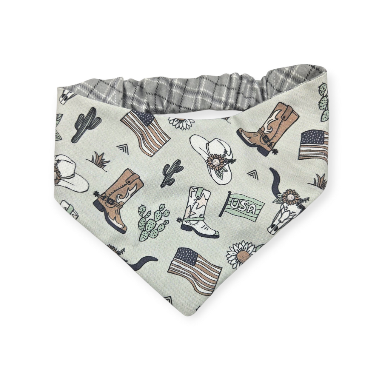Little Cowboy/Gray Plaid Reversible Slip-on Scrunchie Bandana (Large)