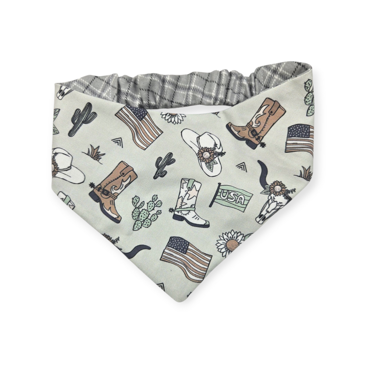 Little Cowboy/Gray Plaid Reversible Slip-on Scrunchie Bandana (Medium/Large)