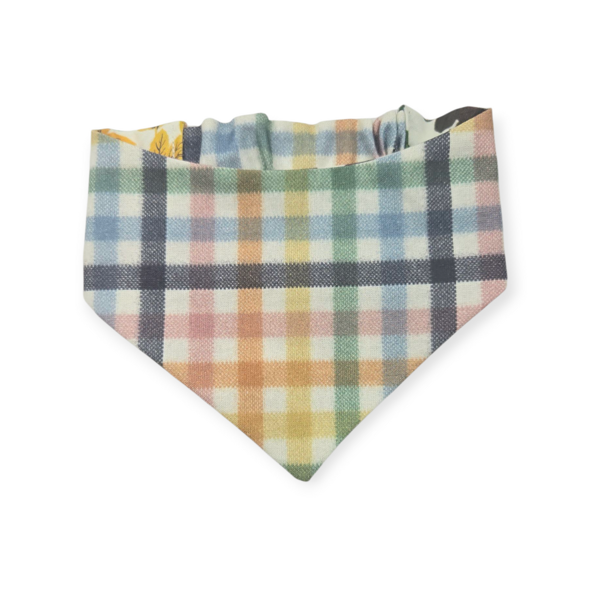 Rainbow Leaves/Rainbow Plaid Slip-on Scrunchie Bandana (Small/Medium)