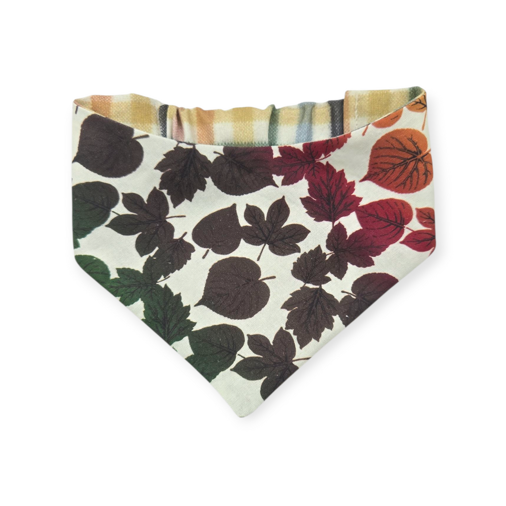 Rainbow Leaves/Rainbow Plaid Reversible Slip-on Scrunchie Bandana (Small)