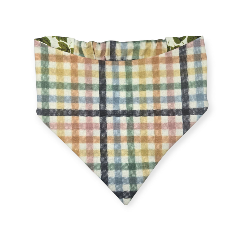 Rainbow Leaves/Rainbow Plaid Slip-on Scrunchie Bandana (Medium)