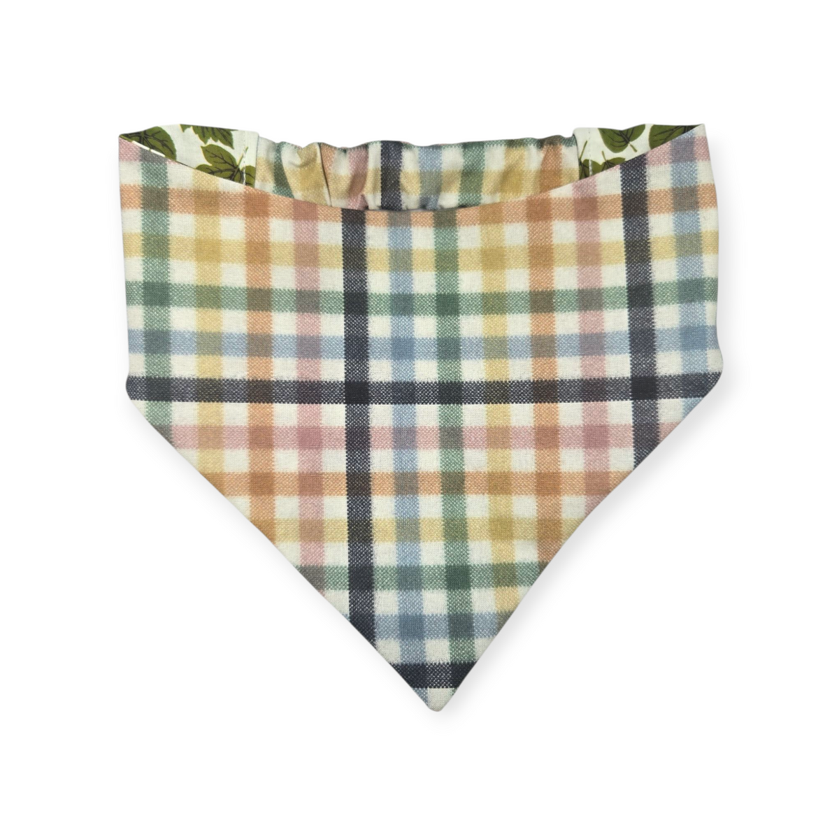 Rainbow Leaves/Rainbow Plaid Slip-on Scrunchie Bandana (Medium)