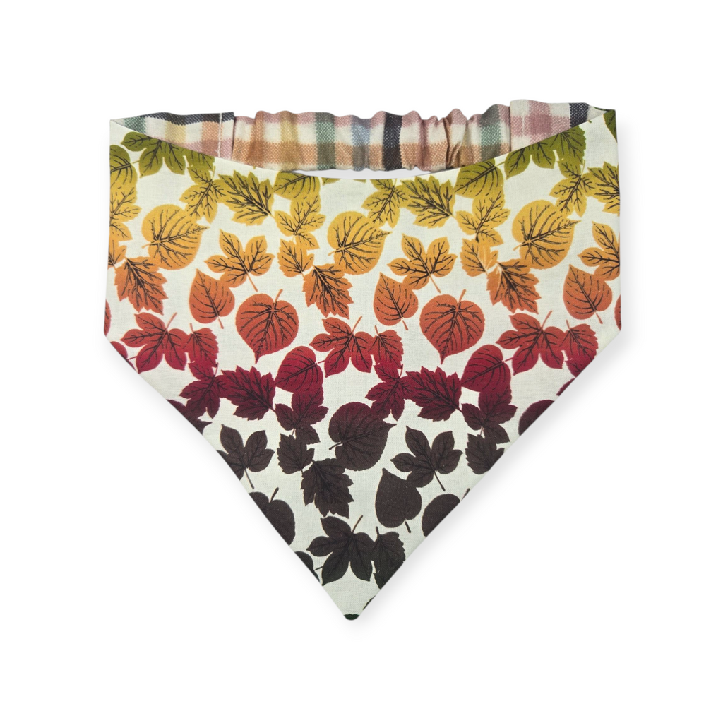 Rainbow Leaves/Rainbow Plaid Reversible Slip-on Scrunchie Bandana (Medium/Large)
