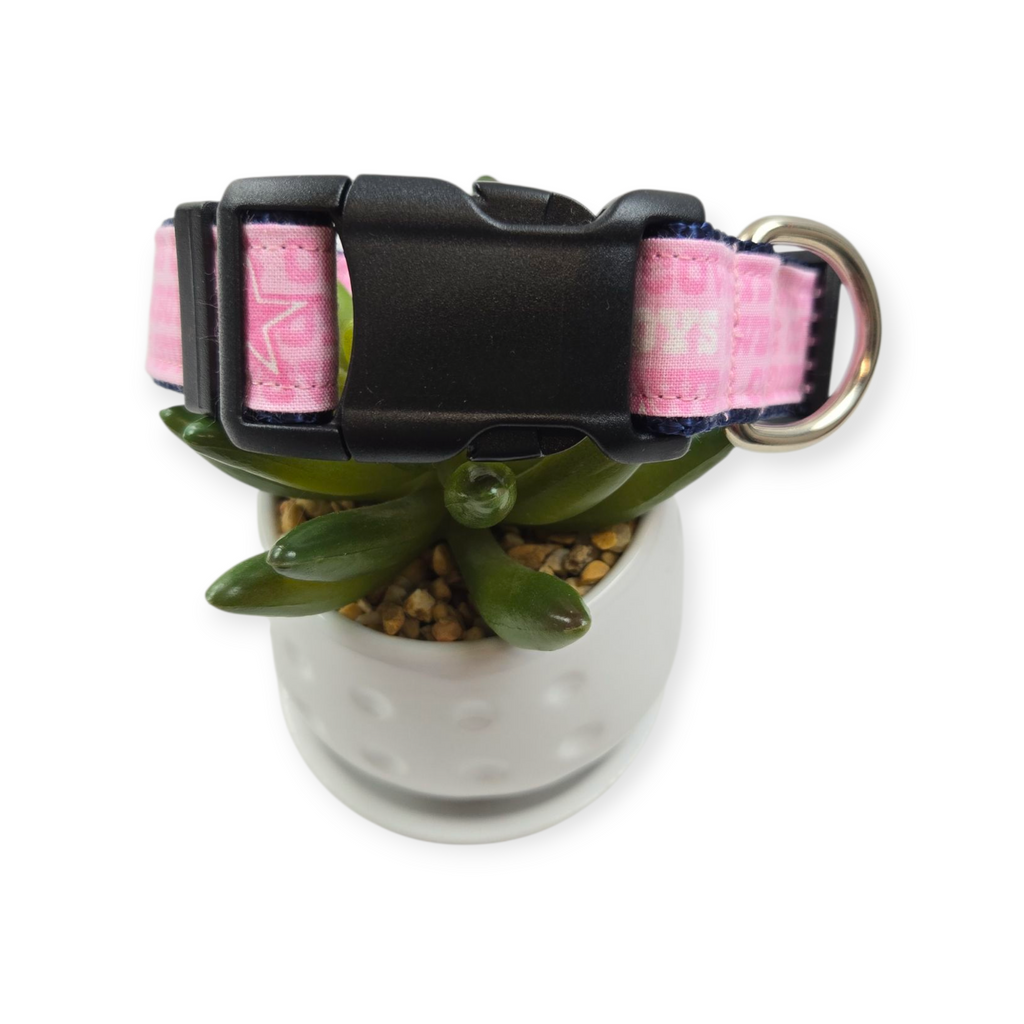 Pink Cowboys (Navy Webbing) Dog collar (Medium, 1" Wide)