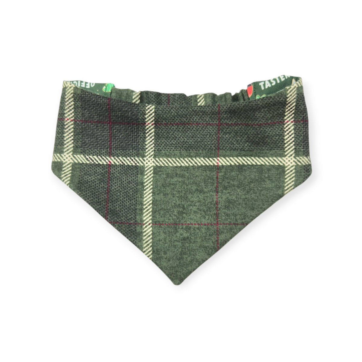 Cookie Tester/Dark Green Plaid Slip-on Scrunchie Bandana (Small/Medium)