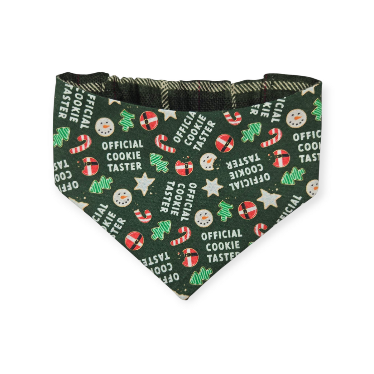 Cookie Tester/Dark Green Plaid Slip-on Scrunchie Bandana (Small/Medium)
