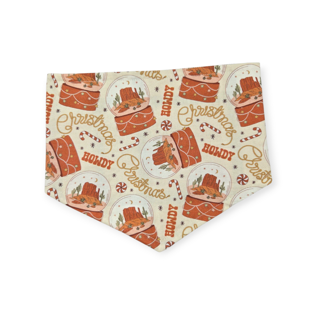 Desert Snow Globe Christmas/Caramel Plaid Tie-on Bandana (Small)