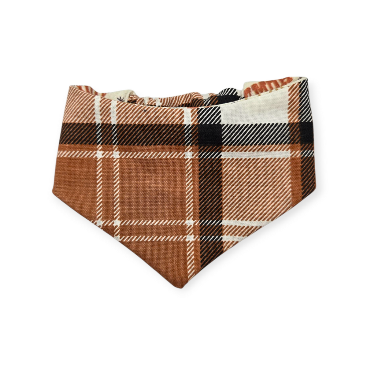 Desert Snow Globe Christmas/Caramel Plaid Reversible Slip-on Scrunchie Bandana (Small)