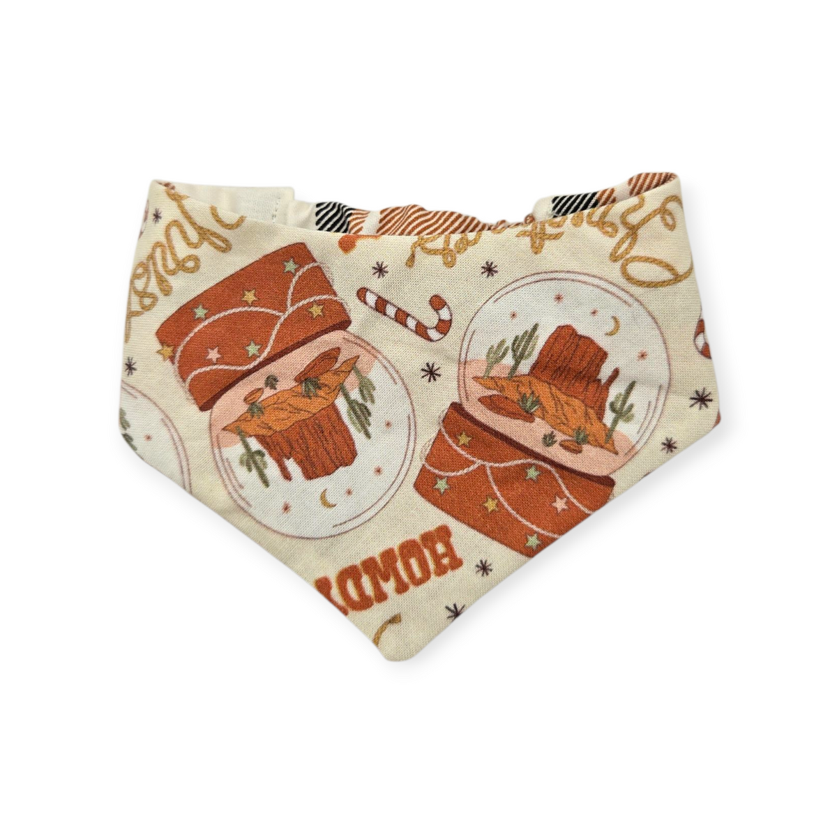 Desert Snow Globe Christmas/Caramel Plaid Reversible Slip-on Scrunchie Bandana (Small)