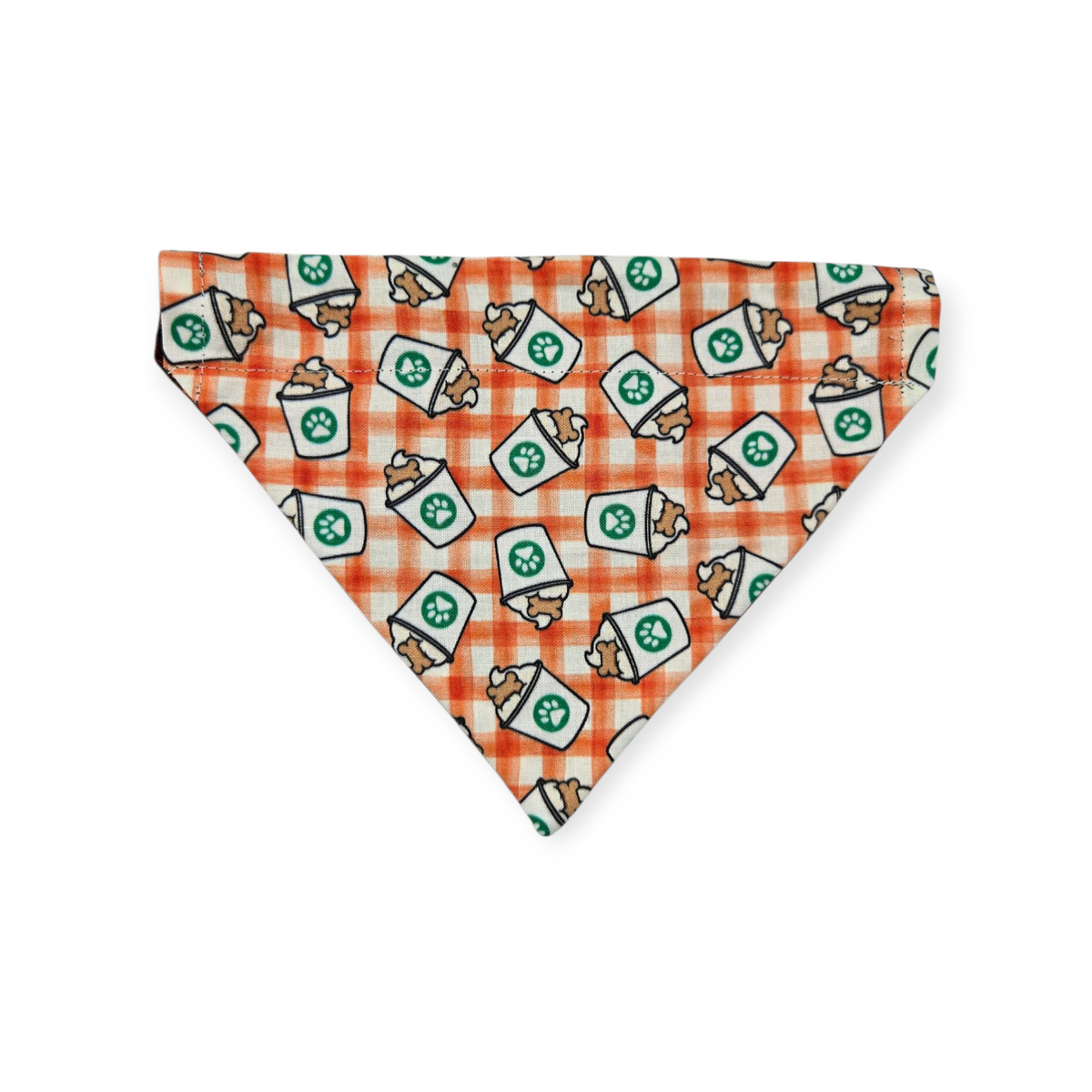 Pumpkin Spice Pup Cup/Green & Orange Plaid Reversible Slide-on Bandana (Small)