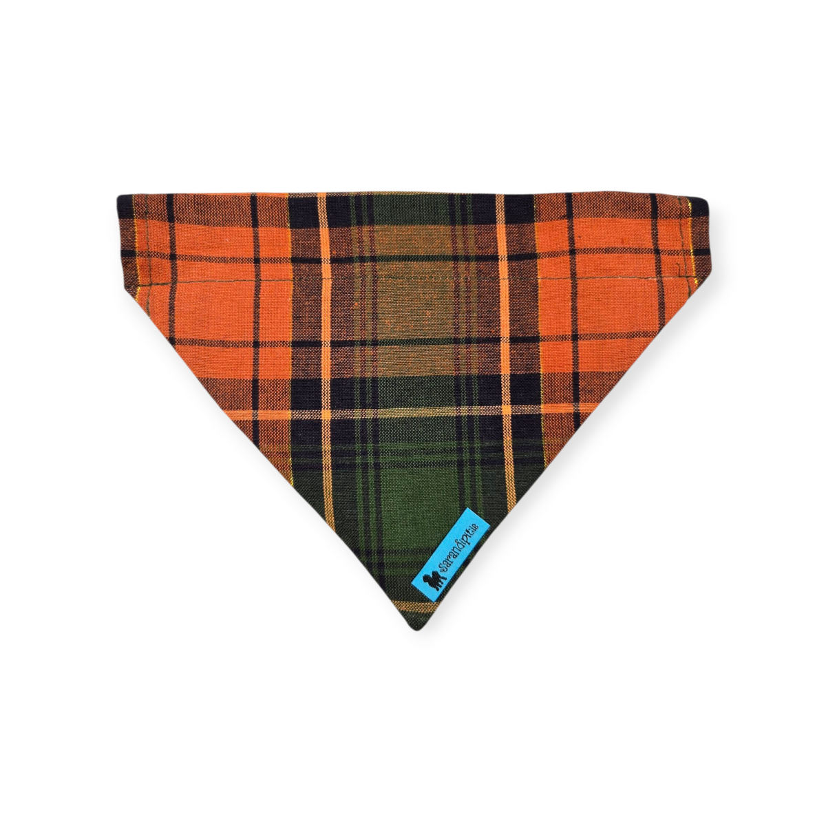 Pumpkin Spice Pup Cup/Green & Orange Plaid Reversible Slide-on Bandana (Small)