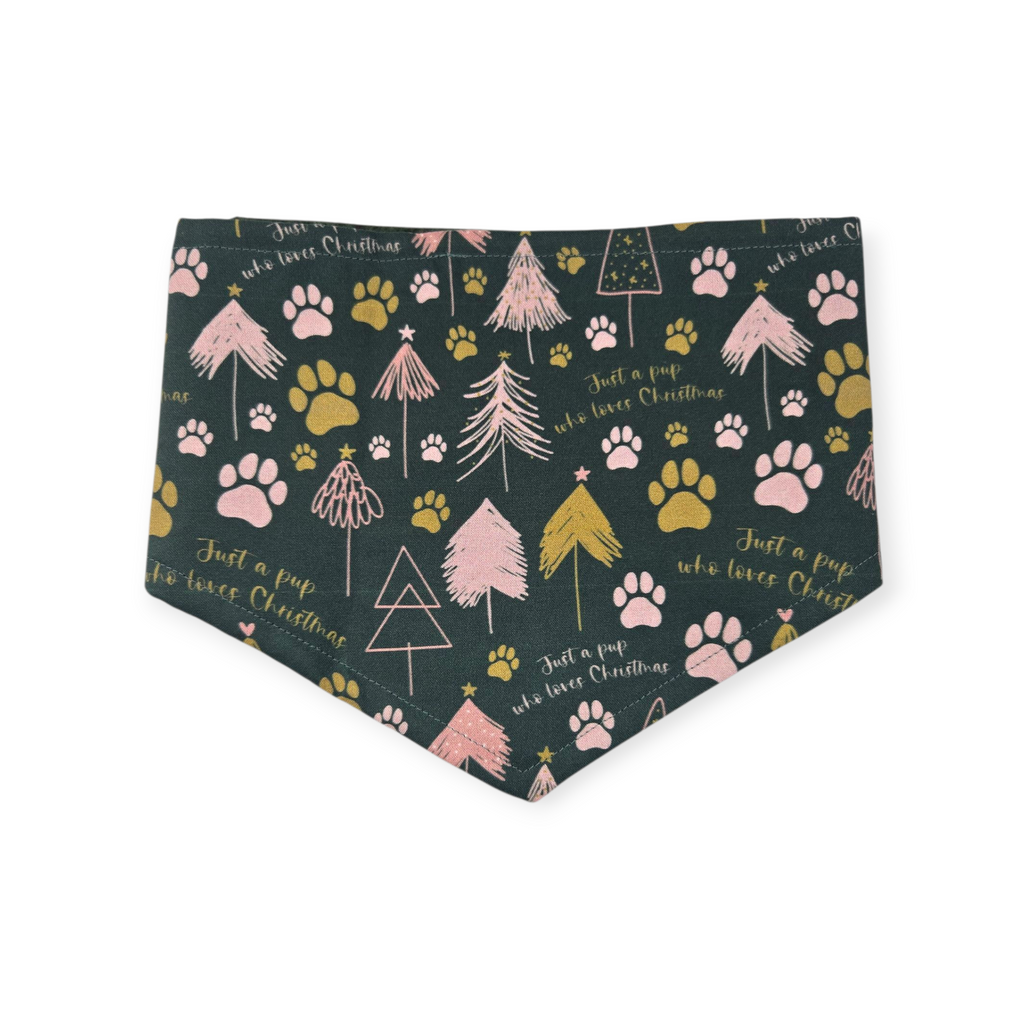Just a Pup/Dark Green Plaid Tie-on Bandana (Large)