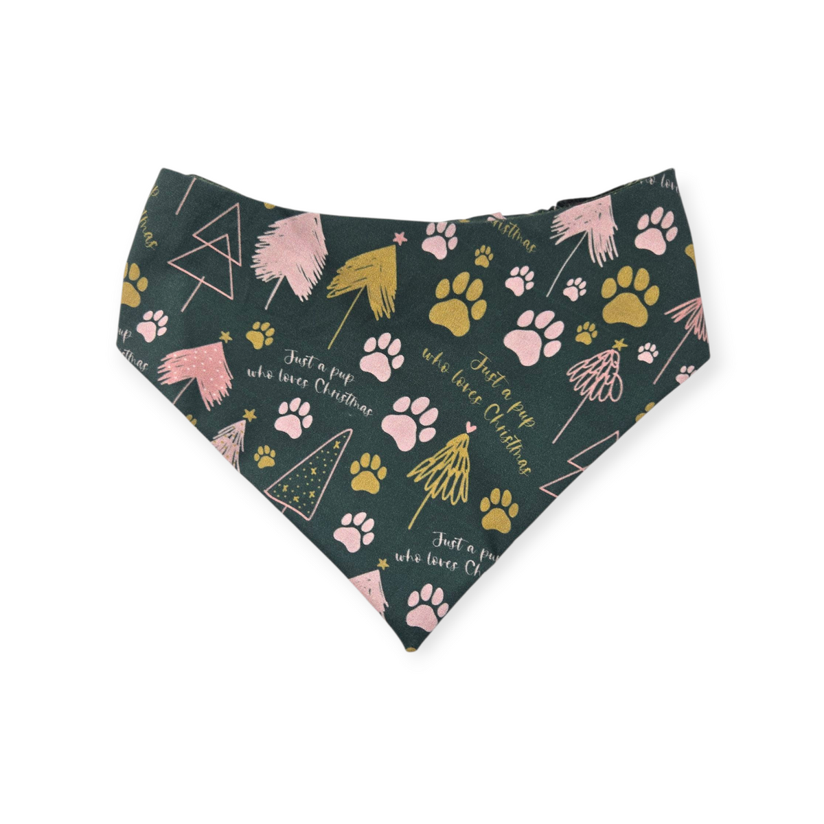 Just a Pup/Dark Green Plaid Reversible Slip-on Scrunchie Bandana (Medium/Large)