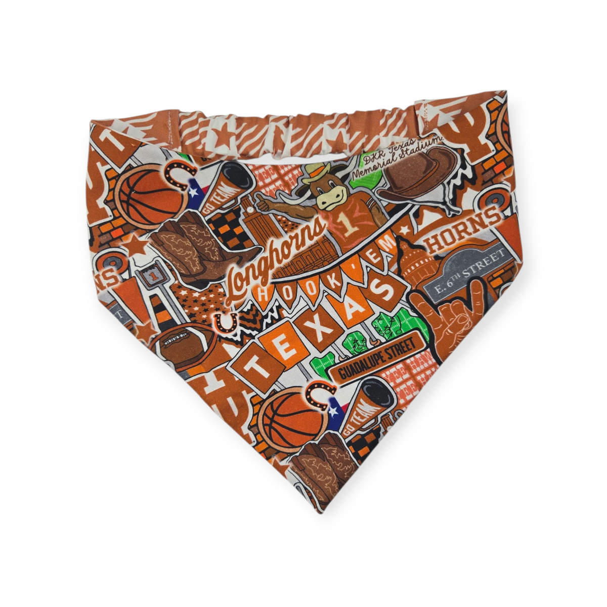 Longhorns Doodles/Longhorns Gingham Check Slip-on Scrunchie Bandana (Large)