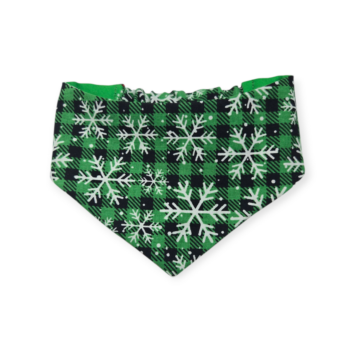 Green Grouchy/Buffalo Plaid Snowflakes Slip-on Scrunchie Bandana (Small/Medium)