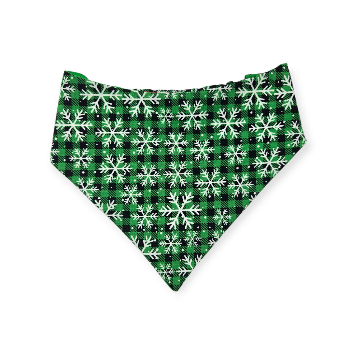 Green Grouchy/Buffalo Plaid Snowflakes Reversible Slip-on Scrunchie Bandana (Medium/Large)