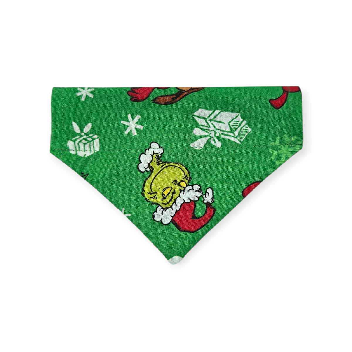 Green Grouchy/Buffalo Plaid Snowflakes Reversible Slide-on Bandana (X-Small)