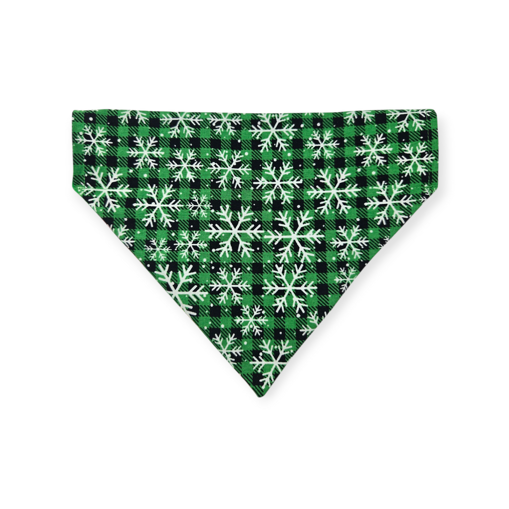 Green Grouchy/Buffalo Plaid Snowflakes Reversible Slide-on Bandana (Small)
