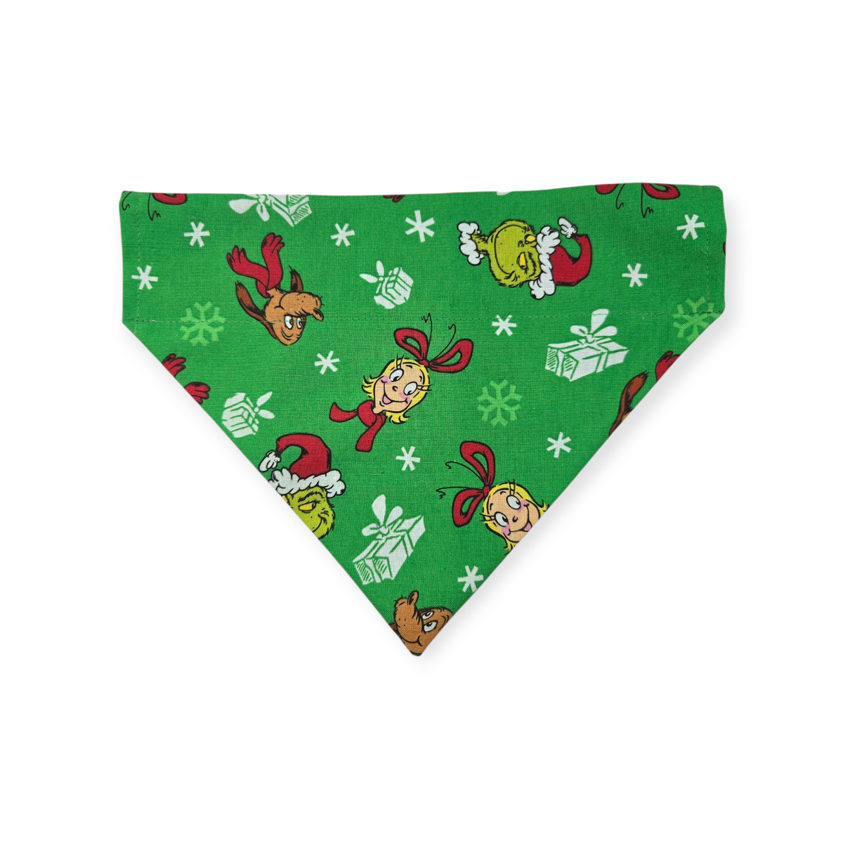 Green Grouchy/Buffalo Plaid Snowflakes Reversible Slide-on Bandana (Small)