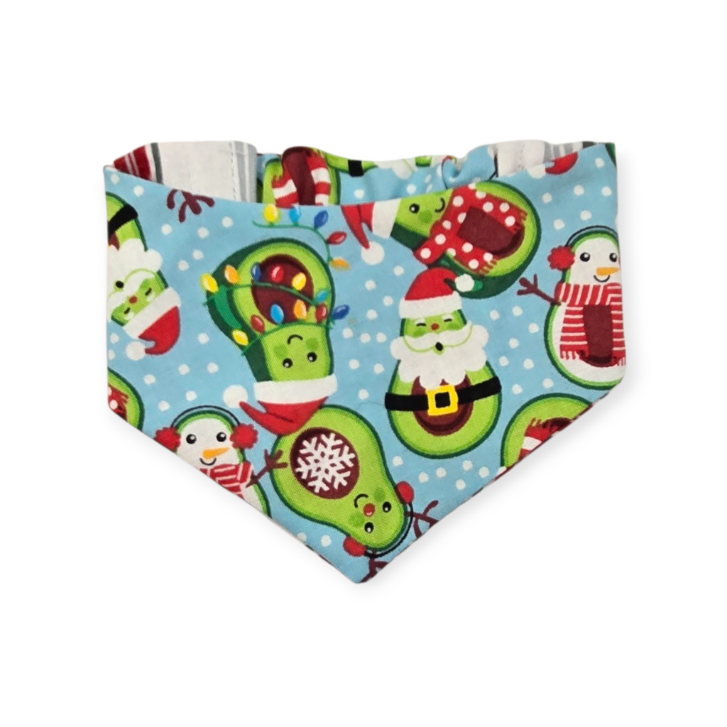 Avocado Christmas/Gray Red Cream Plaid Reversible Slip-on Scrunchie Bandana (Small)