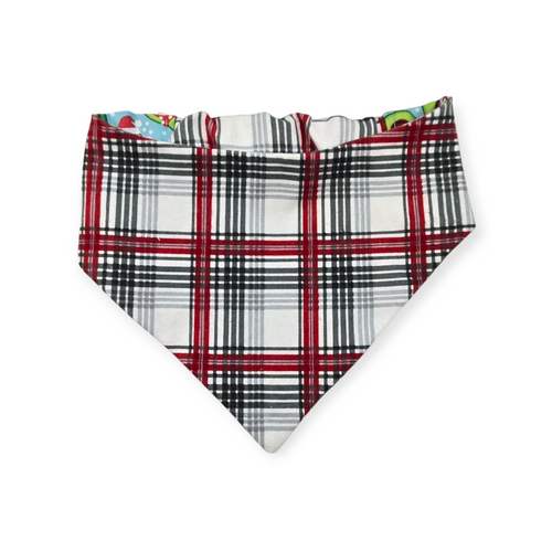 Avocado Christmas/Gray Red Cream Plaid Reversible Slip-on Scrunchie Bandana (Large)