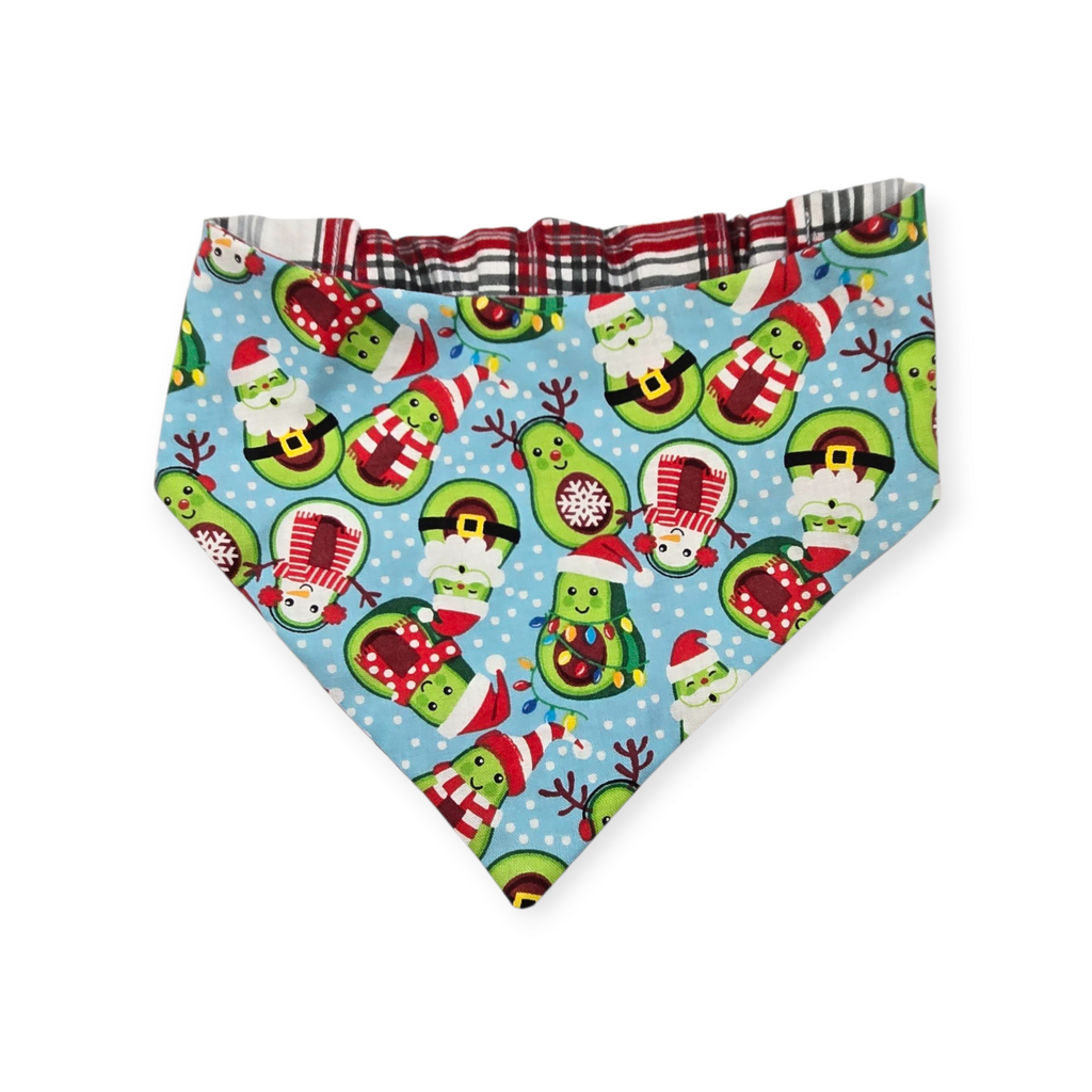 Avocado Christmas/Gray Red Cream Plaid Reversible Slip-on Scrunchie Bandana (Large/X-Large)