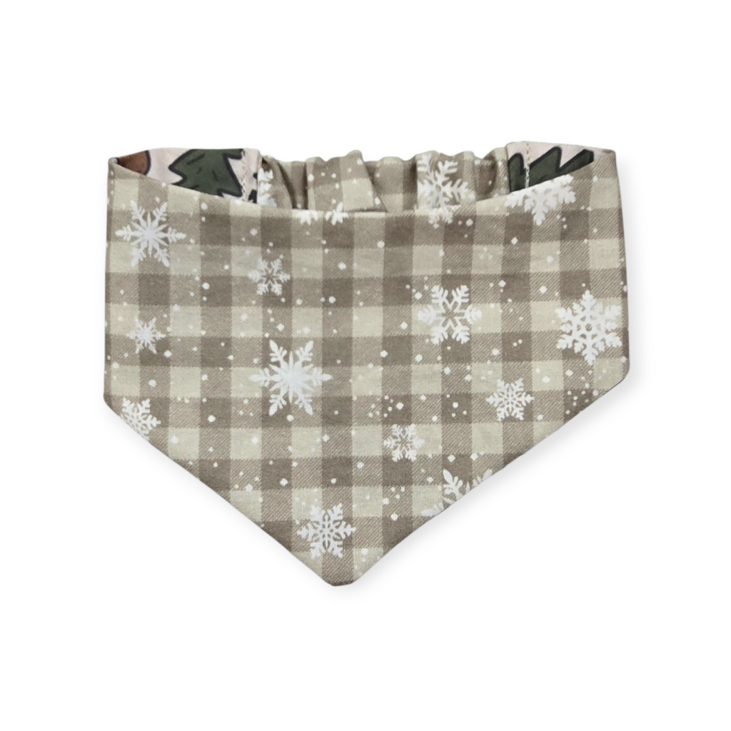 Boho Snowmen/Falling Snowflakes Reversible Slip-on Scrunchie Bandana (Medium)