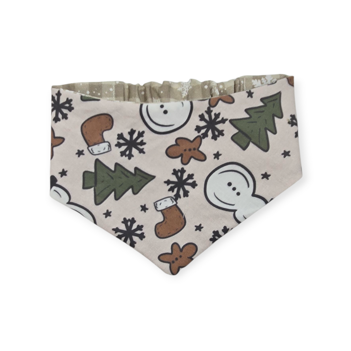 Boho Snowmen/Falling Snowflakes Reversible Slip-on Scrunchie Bandana (Medium)