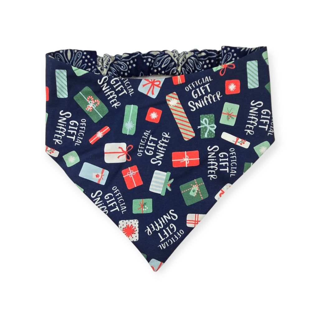 Gift Sniffer/Navy Snowflakes Reversible Slip-on Scrunchie Bandana (X-Large)