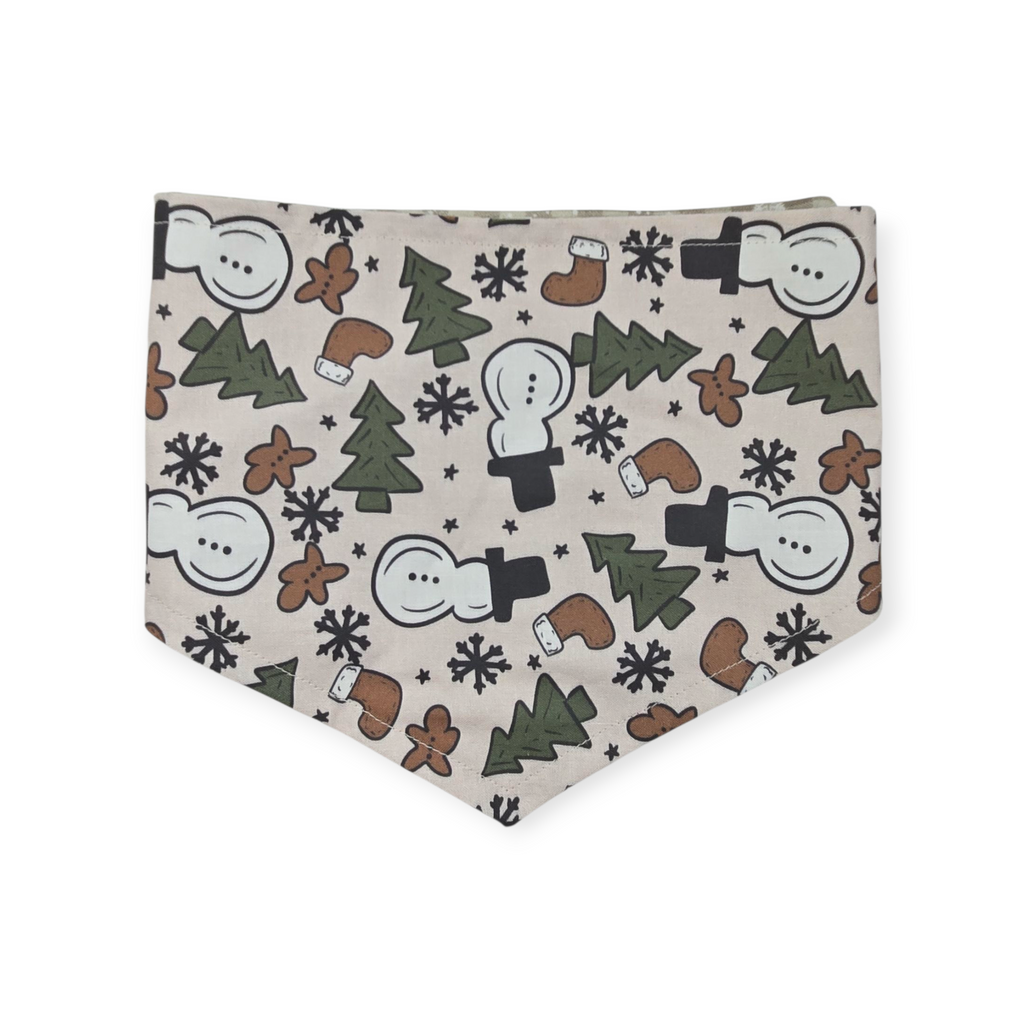 Boho Snowmen/Falling Snowflakes Reversible Bandana Tie-on Bandana (Medium)