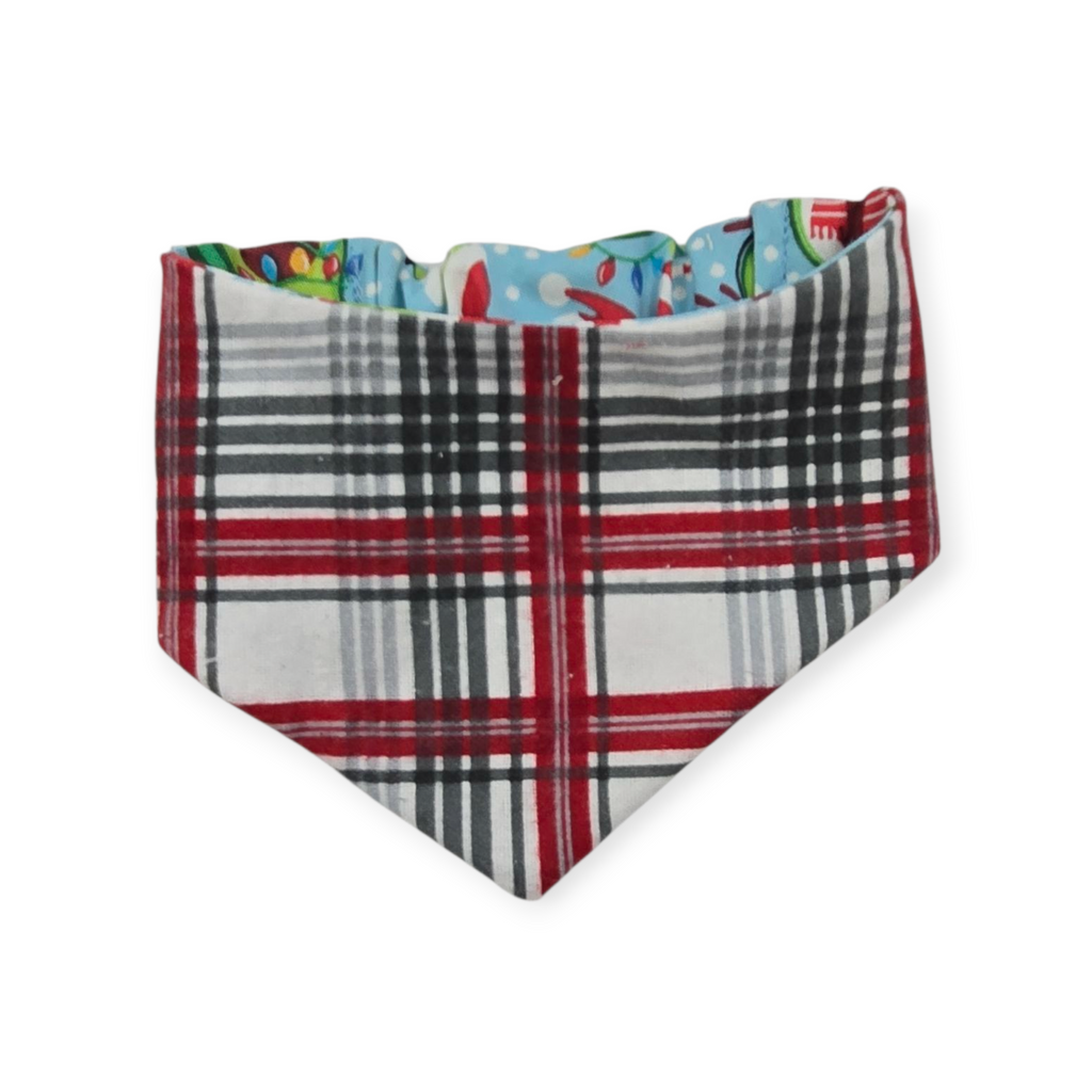 Avocado Christmas/Gray Red Cream Plaid Reversible Slip-on Scrunchie Bandana (Small)