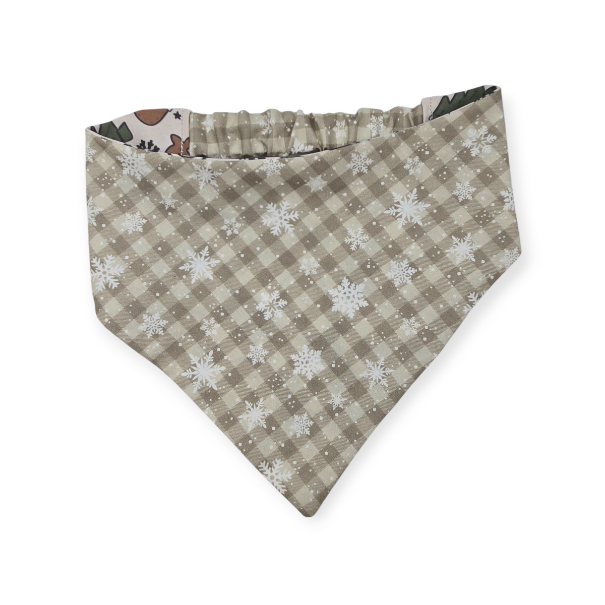 Boho Snowmen/Falling Snowflakes Reversible Slip-on Scrunchie Bandana (Large)