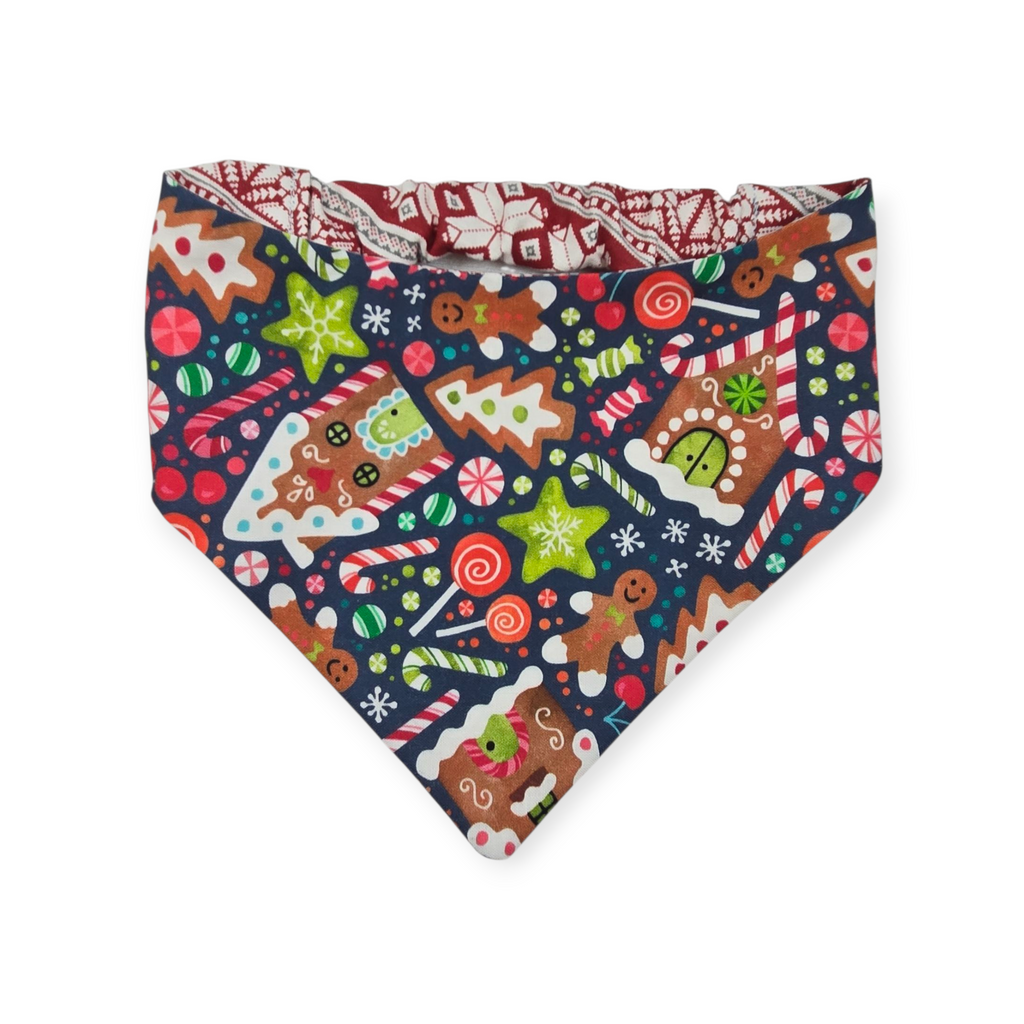 Gingerbread Houses/Nordic Winter Reversible Slip-on Scrunchie Bandana (Large/X-Large)