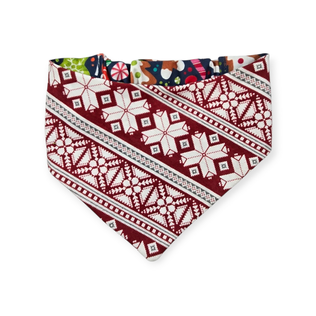 Gingerbread Houses/Nordic Winter Reversible Slip-on Scrunchie Bandana (Medium/Large)