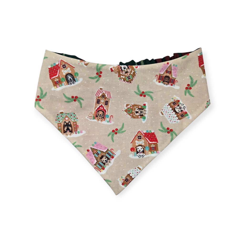 Gingerbread Doghouses/McGregor Red Plaid Reversible Slip-on Scrunchie Bandana (Large)