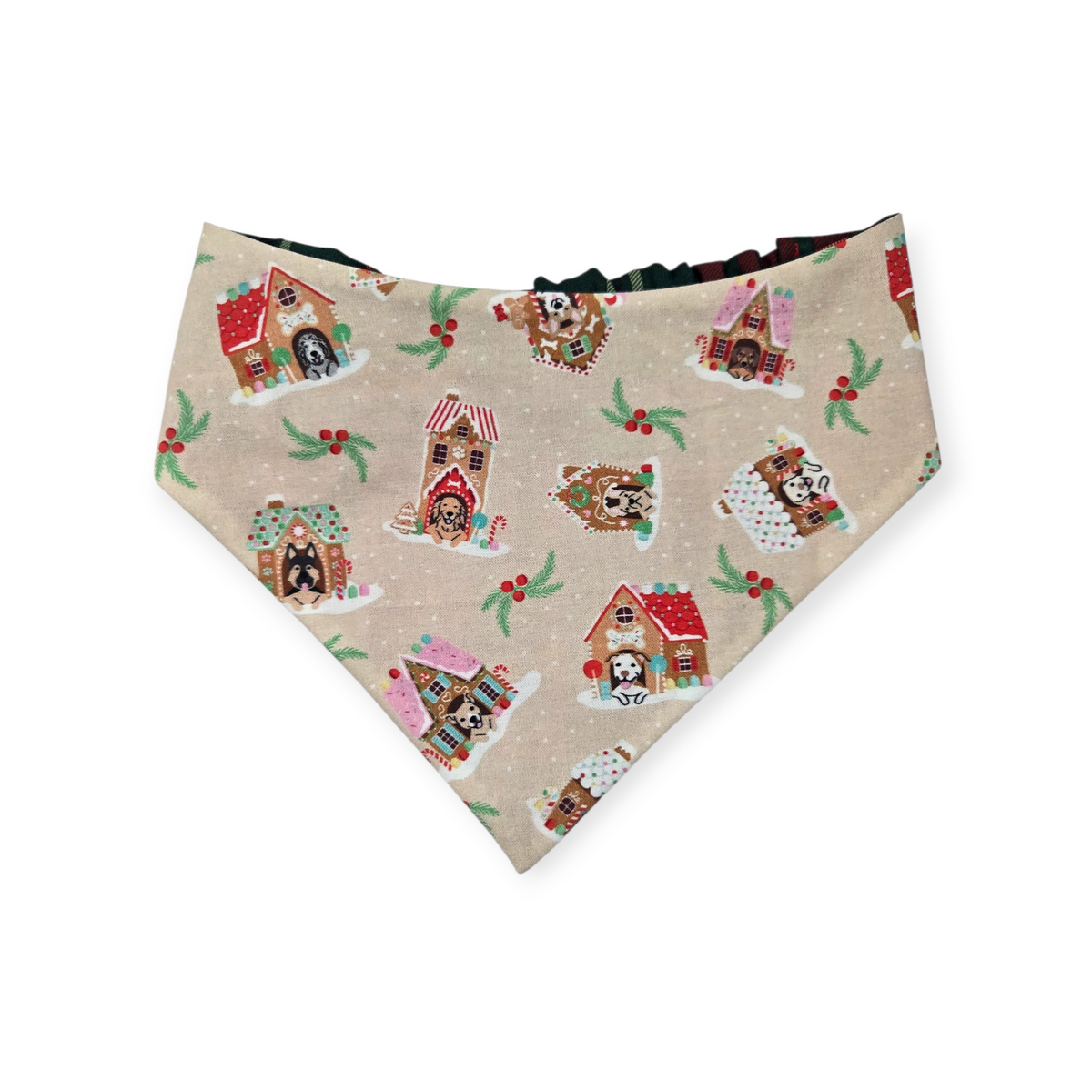 Gingerbread Doghouses/McGregor Red Plaid Reversible Slip-on Scrunchie Bandana (Large)