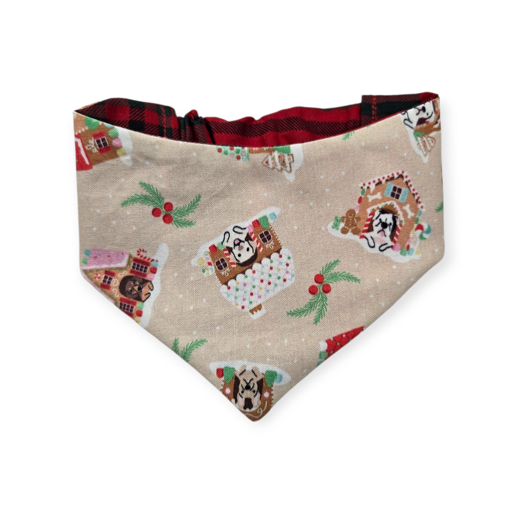 Gingerbread Doghouses/McGregor Red Plaid Reversible Slip-on Scrunchie Bandana (Small)