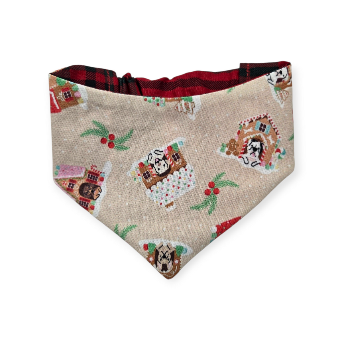Gingerbread Doghouses/McGregor Red Plaid Reversible Slip-on Scrunchie Bandana (Small)
