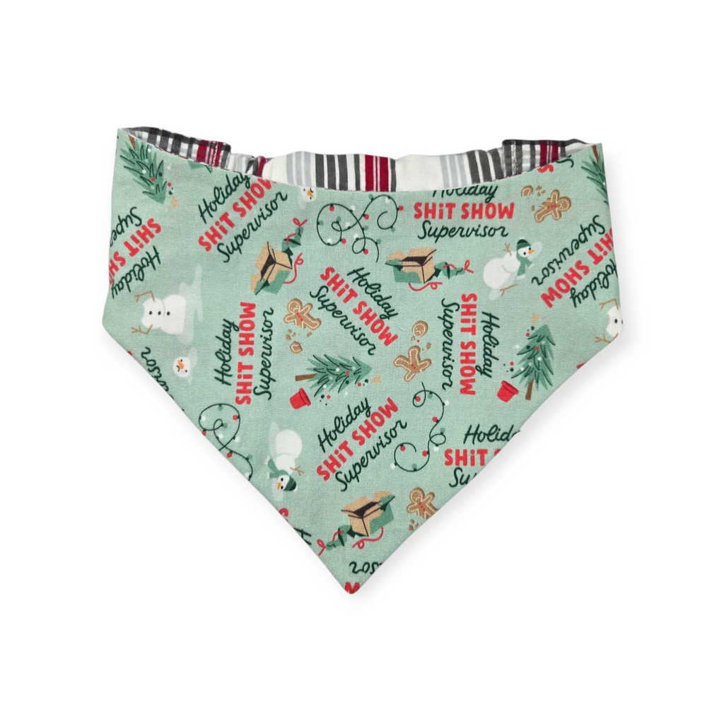Shit Show Supervisor/Gray Red Cream Plaid Reversible Slip-on Scrunchie Bandana (Large)