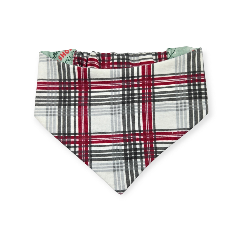Shit Show Supervisor/Gray Red Cream Plaid Reversible Slip-on Scrunchie Bandana (Medium)