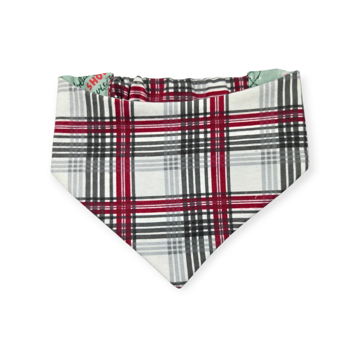 Shit Show Supervisor/Gray Red Cream Plaid Reversible Slip-on Scrunchie Bandana (Medium)