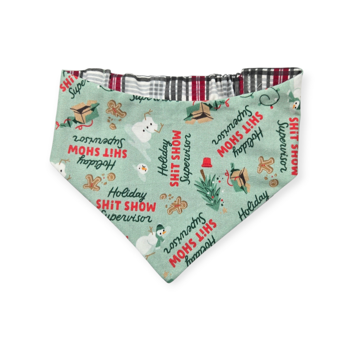 Shit Show Supervisor/Gray Red Cream Plaid Reversible Slip-on Scrunchie Bandana (Medium)