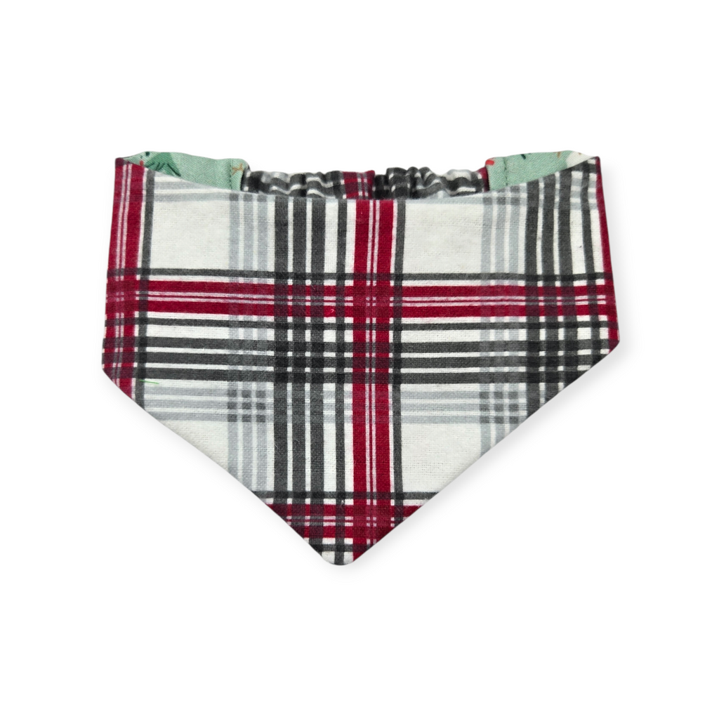 Shit Show Supervisor/Gray Red Cream Plaid Reversible Slip-on Scrunchie Bandana (X-Small/Small)
