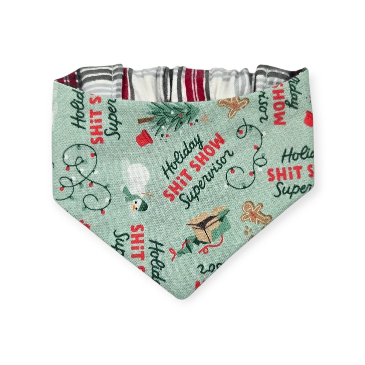 Shit Show Supervisor/Gray Red Cream Plaid Reversible Slip-on Scrunchie Bandana (X-Small/Small)