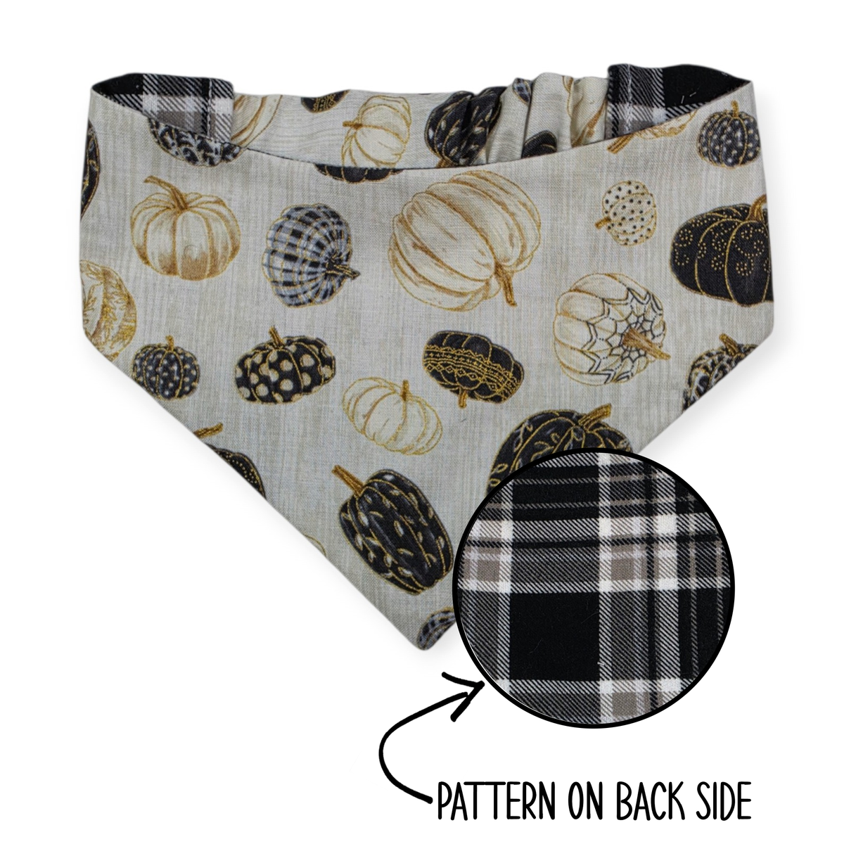 Pumpkin Quilt/Gray & Tan Plaid Reversible Reversible Bandana