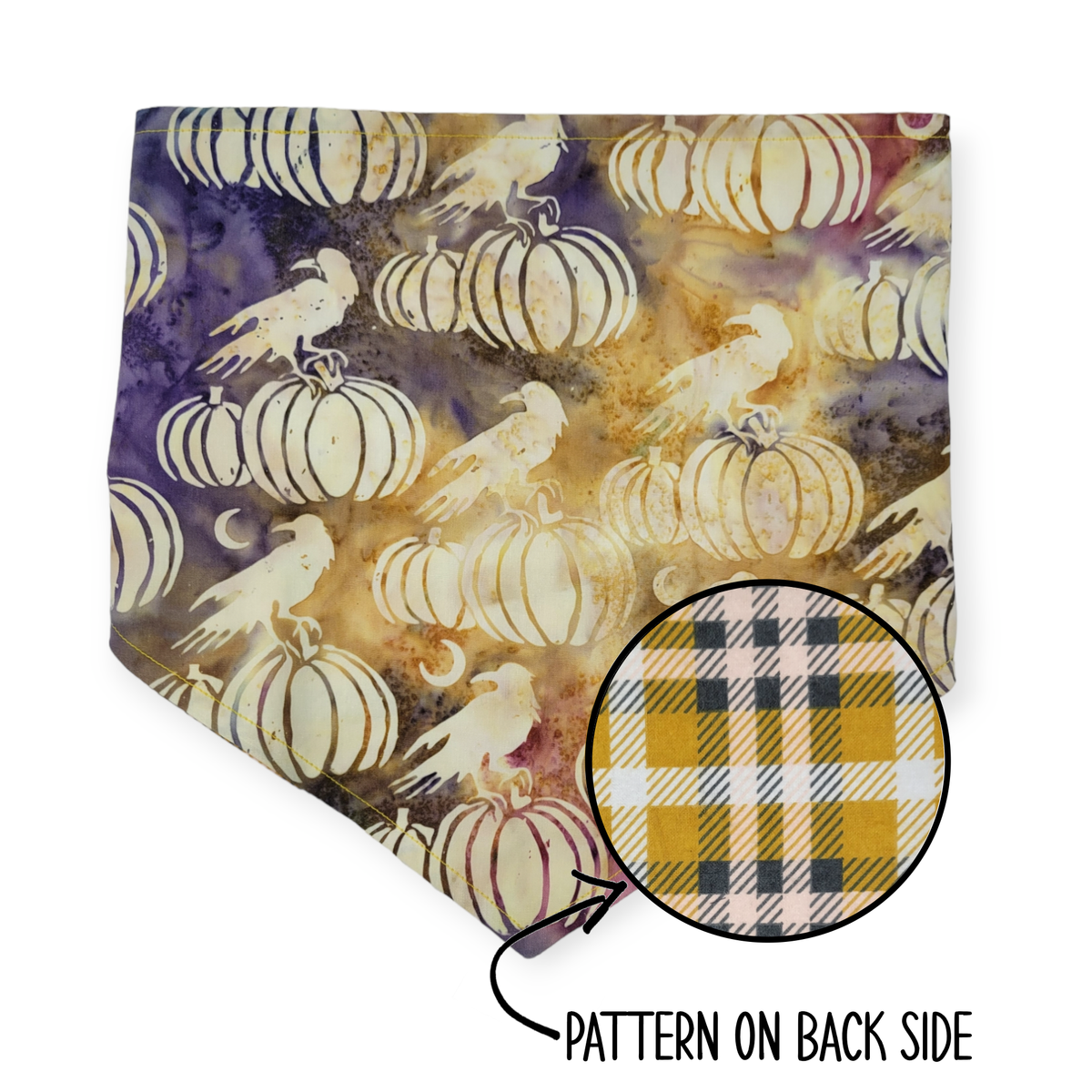 Pumpkin Ravens/Mustard Plaid Reversible Bandana