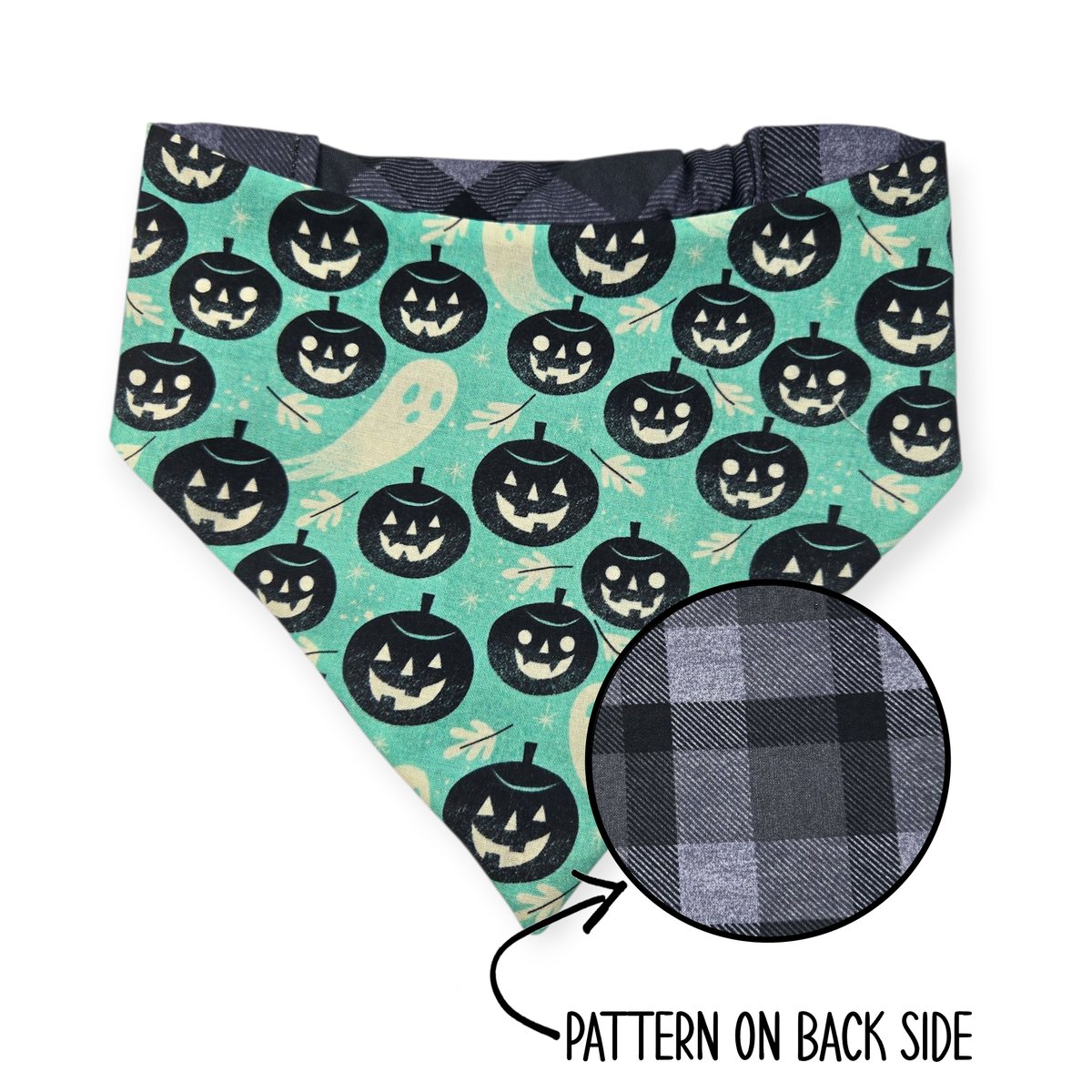 Pumpkins & Ghosts/Charcoal Plaid Reversible Bandana