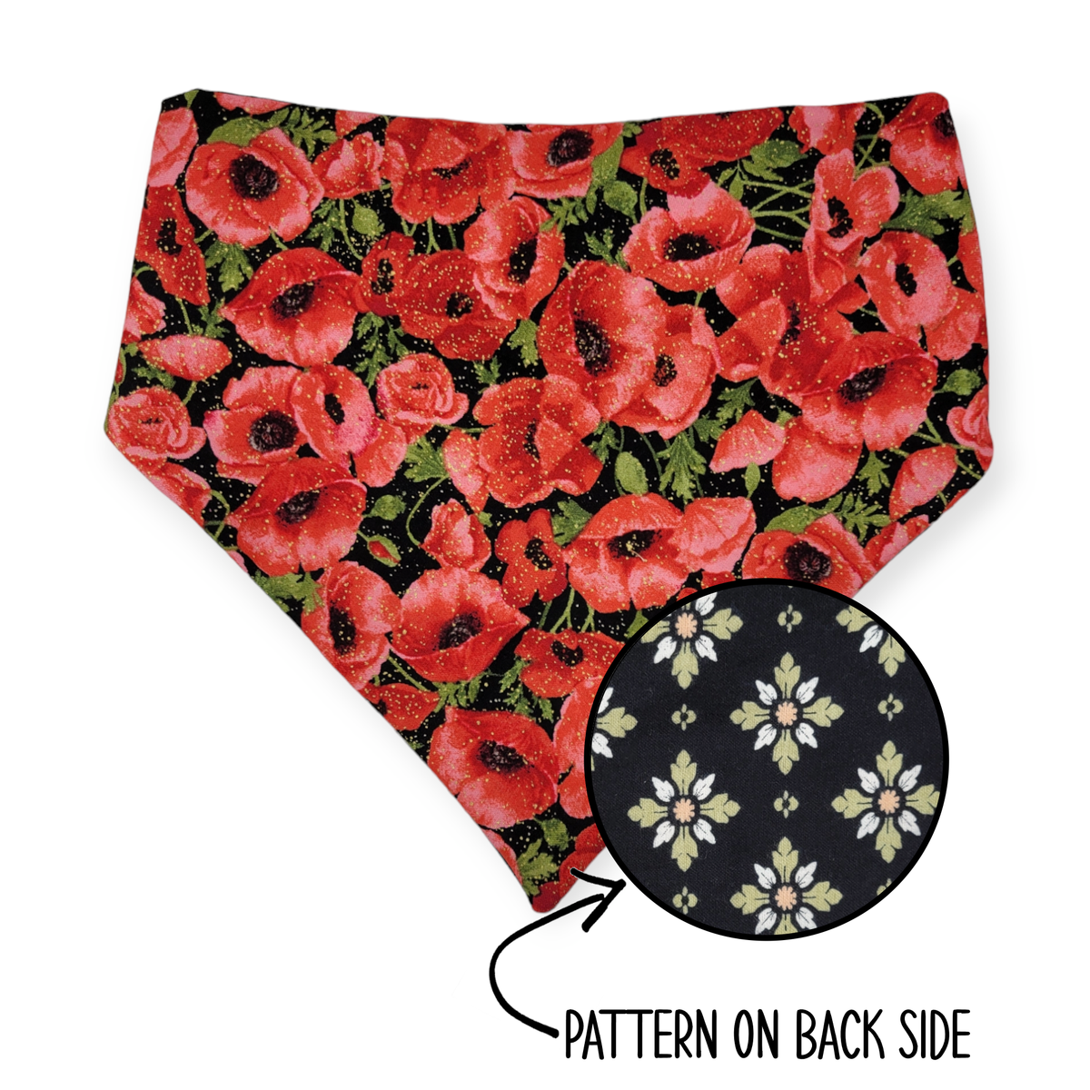 Red Poppy/Black Floral Geometric Reversible Bandana